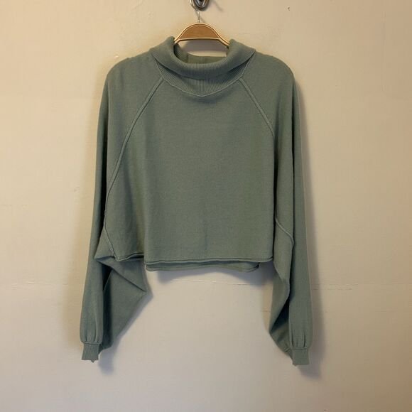 Free People Sweaters - Free People Lost In Forest Sweater Mock Neck‎ Cropped Blue Green S Cashmere NWT
